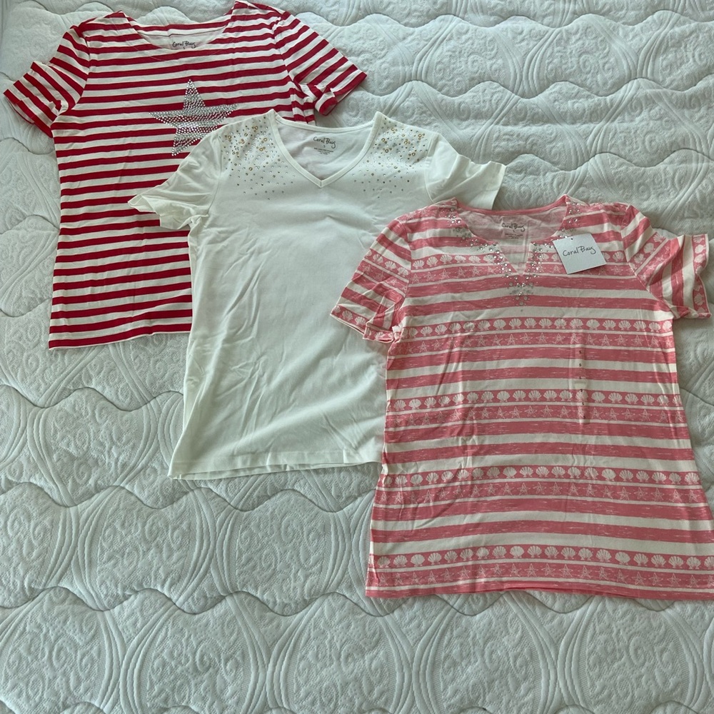 Lot of 3 Coral Bay embellished shirts new S